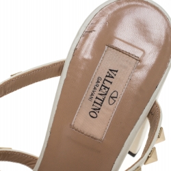 Pre Owned Valentino White Leather Rockstud Block Heel Cage Sandals Size 39.5