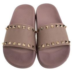 Pre Owned Valentino Lilac Rubber Rockstud Slide Sandals Size 37