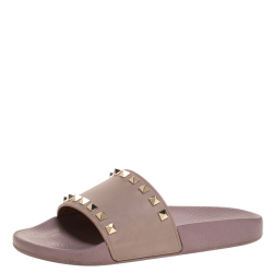 Pre Owned Valentino Lilac Rubber Rockstud Slide Sandals Size 37