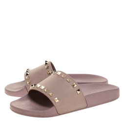 Pre Owned Valentino Lilac Rubber Rockstud Slide Sandals Size 37