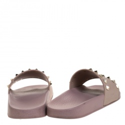 Pre Owned Valentino Lilac Rubber Rockstud Slide Sandals Size 37