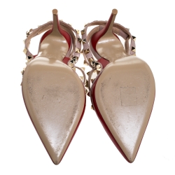 Pre Owned Valentino Red Leather Rockstud Pointed Toe Sandals Size 38.5