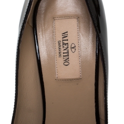 Pre Owned Valentino Black Patent Leather Bow Peep Toe Platform Pumps Size 39