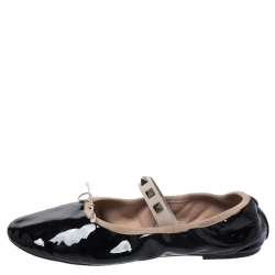 Pre Owned Valentino Black Patent Leather Rockstud Ballet Flats Size 39