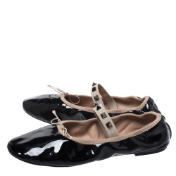 Pre Owned Valentino Black Patent Leather Rockstud Ballet Flats Size 39