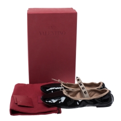 Pre Owned Valentino Black Patent Leather Rockstud Ballet Flats Size 39