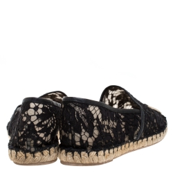 Pre Owned Valentino Black Lace Espadrille Flats Size 37
