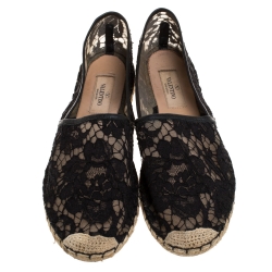 Pre Owned Valentino Black Lace Espadrille Flats Size 37