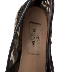 Pre Owned Valentino Black Lace Espadrille Flats Size 37