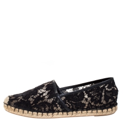 Pre Owned Valentino Black Lace Espadrille Flats Size 37