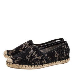 Pre Owned Valentino Black Lace Espadrille Flats Size 37