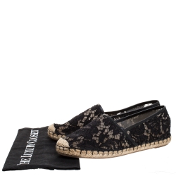 Pre Owned Valentino Black Lace Espadrille Flats Size 37