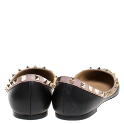 Pre Owned Valentino Black Leather Rockstud Pointed Toe Ballet Flats Size 39