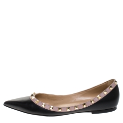 Pre Owned Valentino Black Leather Rockstud Pointed Toe Ballet Flats Size 39