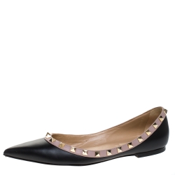 Pre Owned Valentino Black Leather Rockstud Pointed Toe Ballet Flats Size 39