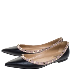 Pre Owned Valentino Black Leather Rockstud Pointed Toe Ballet Flats Size 39
