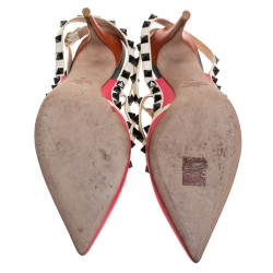 Pre Owned Valentino Pink/White Leather Rockstud Ankle Strap Sandals Size 40