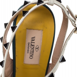 Pre Owned Valentino Pink/White Leather Rockstud Ankle Strap Sandals Size 40