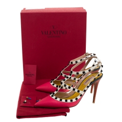 Pre Owned Valentino Pink/White Leather Rockstud Ankle Strap Sandals Size 40