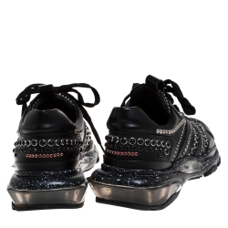 Pre Owned Valentino Black Leather Studded Low Top Sneakers Size 41