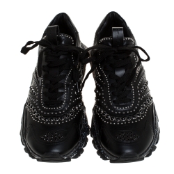 Pre Owned Valentino Black Leather Studded Low Top Sneakers Size 41