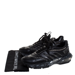 Pre Owned Valentino Black Leather Studded Low Top Sneakers Size 41