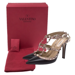 Pre Owned Valentino Brown/Beige Leather Rockstud Ankle Strap Sandals Size 39