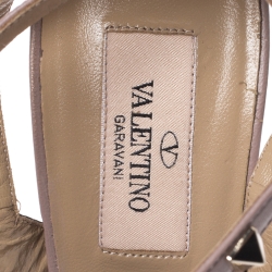 Pre Owned Valentino Brown/Beige Leather Rockstud Ankle Strap Sandals Size 39