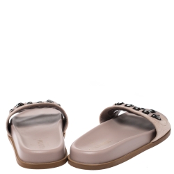 Pre Owned Valentino Beige Suede And Leather Chain Flat Slide Sandals Size 38.5