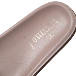 Pre Owned Valentino Beige Suede And Leather Chain Flat Slide Sandals Size 38.5