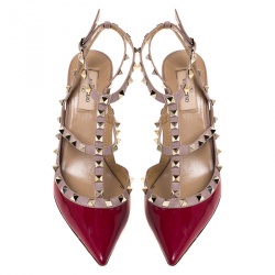 Pre Owned Valentino Dark Pink Patent And Leather Rockstud Pointed Toe Sandals Size 39.5