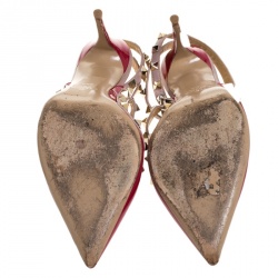 Pre Owned Valentino Dark Pink Patent And Leather Rockstud Pointed Toe Sandals Size 39.5