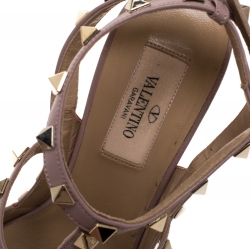 Pre Owned Valentino Beige/Red Patent And Leather Rockstud Ankle Strap Sandals Size 37