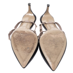 Pre Owned Valentino Black/Beige Leather Rockstud Pointed Toe Mules Size 40