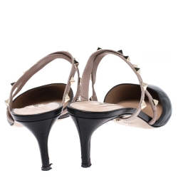 Pre Owned Valentino Black/Beige Leather Rockstud Pointed Toe Mules Size 40