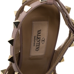 Pre Owned Valentino Grey/Beige Leather Rockstud Ankle Strap Sandals Size 37