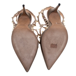 Pre Owned Valentino Pale Green/Beige Leather Caged Rockstud Pointed Toe Sandals Size 40