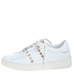Pre Owned Valentino White Leather Rockstud Untitled Low Top Sneakers Size 39