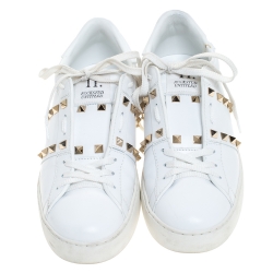 Pre Owned Valentino White Leather Rockstud Untitled Low Top Sneakers Size 39