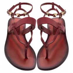 Pre Owned Valentino Red Leather Slide Stud Detail Thong Slingback Sandals Size 37