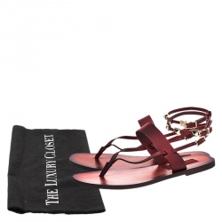 Pre Owned Valentino Red Leather Slide Stud Detail Thong Slingback Sandals Size 37