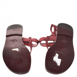 Pre Owned Valentino Red Leather Slide Stud Detail Thong Slingback Sandals Size 37