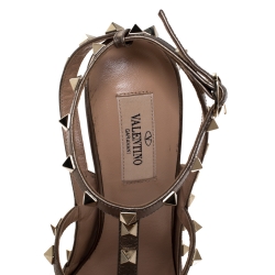 Pre Owned Valentino Metallic/Beige Leopard Print Calfhair and Leather Rockstud Pointed Toe Sandals Size 39.5