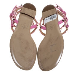 Pre Owned Valentino Pink Leather Rockstud Thong Gladiator Sandals Size 39