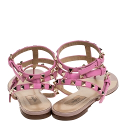 Pre Owned Valentino Pink Leather Rockstud Thong Gladiator Sandals Size 39