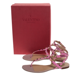 Pre Owned Valentino Pink Leather Rockstud Thong Gladiator Sandals Size 39