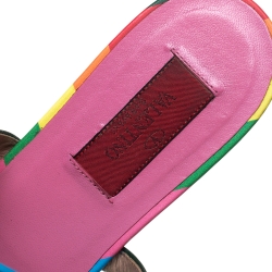 Valentino Multicolor Chevron Print Leather Rockstud Thong Flat Sandals Size 39.5