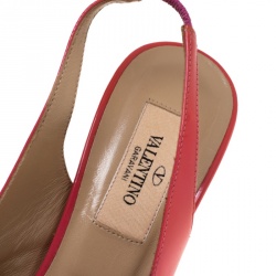 Pre Owned Valentino Coral Patent Leather Slingback Peep Toe Bow Sandals Size 35.5