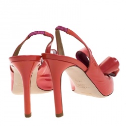 Pre Owned Valentino Coral Patent Leather Slingback Peep Toe Bow Sandals Size 35.5