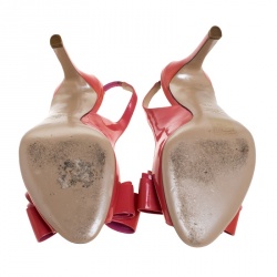 Pre Owned Valentino Coral Patent Leather Slingback Peep Toe Bow Sandals Size 35.5